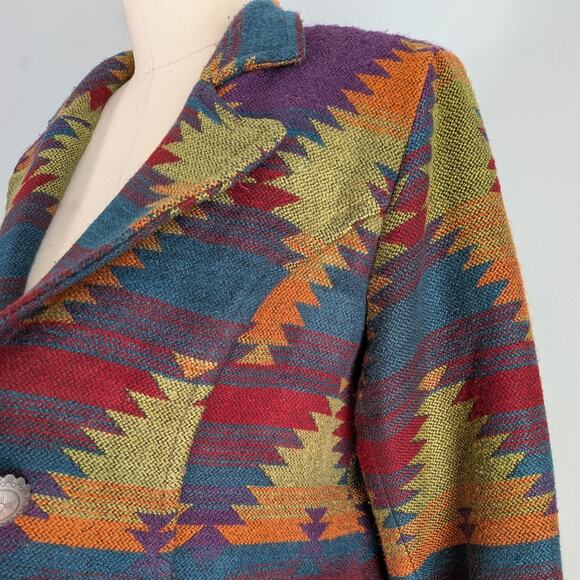 Vintage Southwestern Jacket Blazer 1X Green Purple Mutli West Geometric Concho - Picture 8 of 15